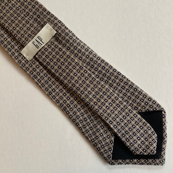VINTAGE GAP Geometric Black Gray Taupe Men’s Silk Tie - Picture 4 of 6